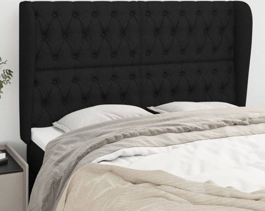 The Living Store Hoofdbord met randen 147x23x118 128 cm stof zwart Hoofd Bord Hoofdbord Zwart Beddecoratie Slaapkamers Stoffen Hoofdbord