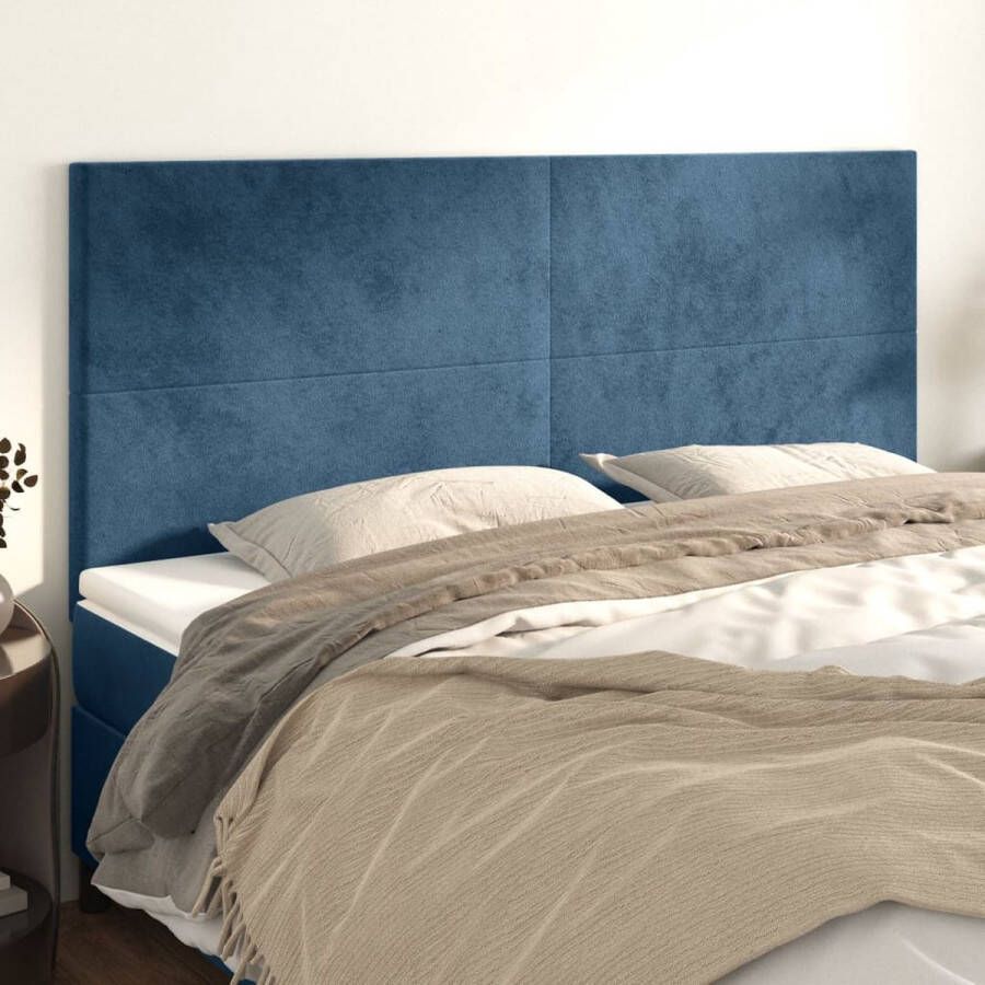The Living Store Hoofdborden 4 st 100x5x78 88 cm fluweel donkerblauw Hoofd Bord Hoofdkussen Beddecoratie Velvet Blauw