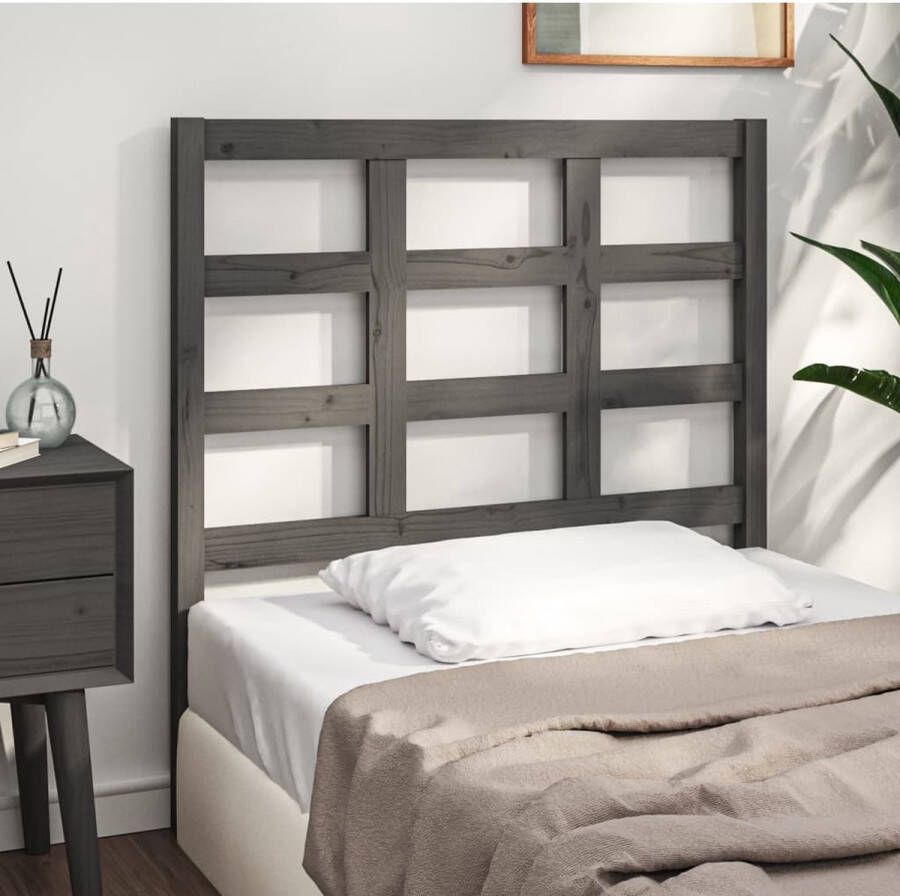 The Living Store Hoofdbord 95 5x4x100 cm massief grenenhout grijs Houten Hoofdbord Hoofdeinde Grieze Hoofdbord Massief Grenenhout Beddecoratie - Foto 2