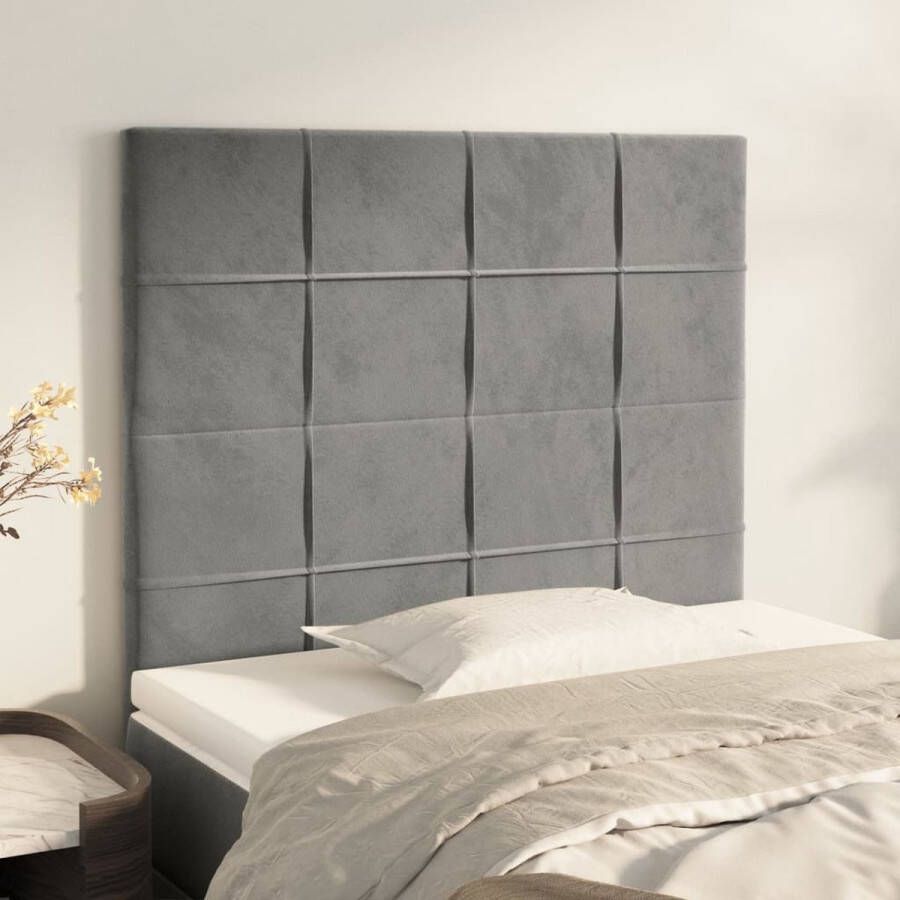 The Living Store Hoofdbord Bed 80 x 5 x 118 128 cm Lichtgrijs fluweel stof