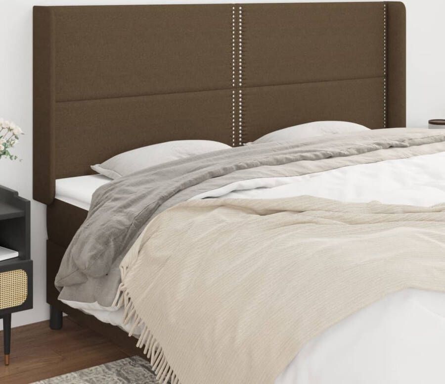 The Living Store Hoofdbord met randen 163x16x118 128 cm stof donkerbruin Hoofd Bord Hoofdkussen Slaapcomfort Beddecoratie Bedroom Decor