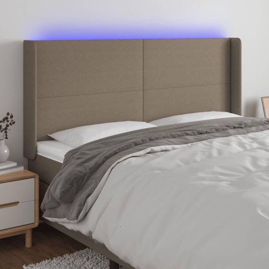 The Living Store Hoofdbord Bedhoofdeinde 203 x 16 x 118 128 cm Taupe stof Verstelbare hoogte Comfortabele ondersteuning Snijdbare LED-strip