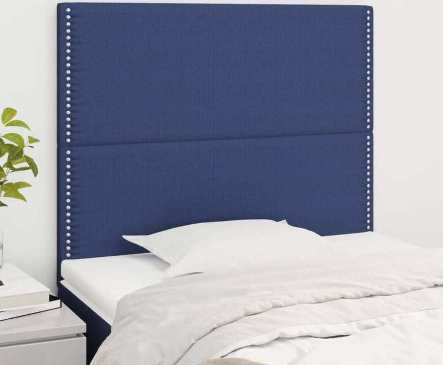 The Living Store Hoofdbord Blauw 100 x 5 x 118 128 cm Stof Hout Verstelbaar Klinknagels Set van 2 Hoofd Bord Hoofdborden Bedding Slaapkamers Stoffen Hoofdbord