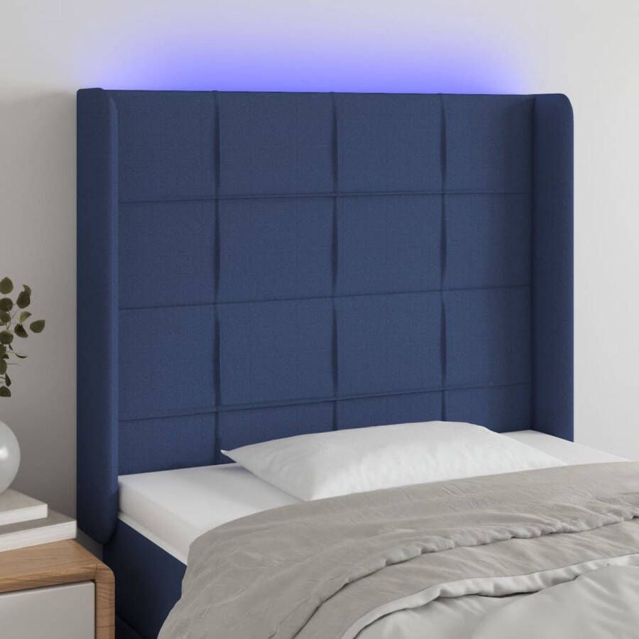 The Living Store Hoofdbord Blauw Led-verlichting Verstelbare hoogte Duurzaam polyester Bijgesneden LED-strip Montagehandleiding