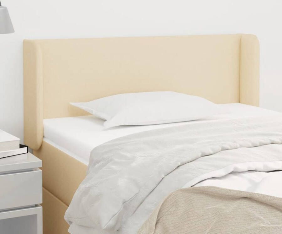 The Living Store Hoofdeind Bedombouw 103 x 16 x 78 88 cm (B x D x H) Crème stof Houten poten Verstelbaar Hoofd Bord Hoofdkussen Beddecoratie Bedroom Decor Stoffen Hoofdbord - Foto 3