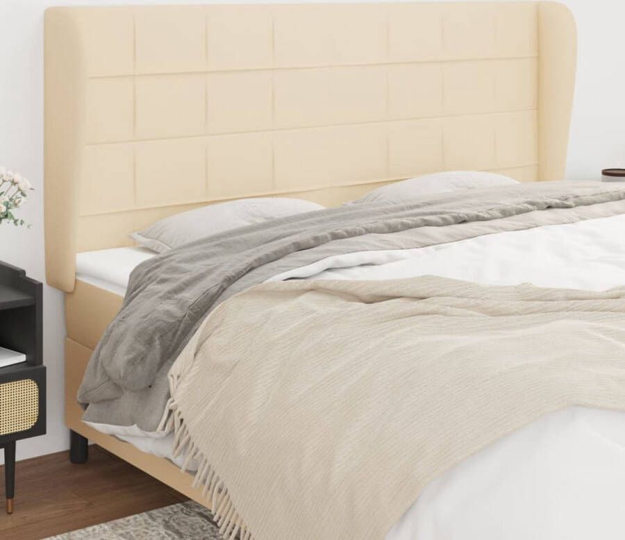 The Living Store Hoofdbord met randen 163x23x118 128 cm stof crèmekleurig Hoofd Bord Hoofdkussen Beddecoratie Bedroom Decor Slaapkamers - Foto 2