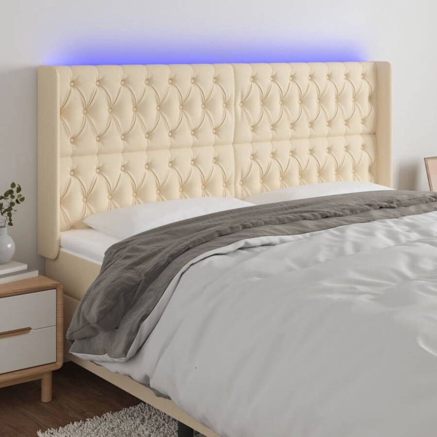 The Living Store Hoofdbord Crème LED-verlichting Verstelbaar Comfortabele ondersteuning Snijdbare LED-strip