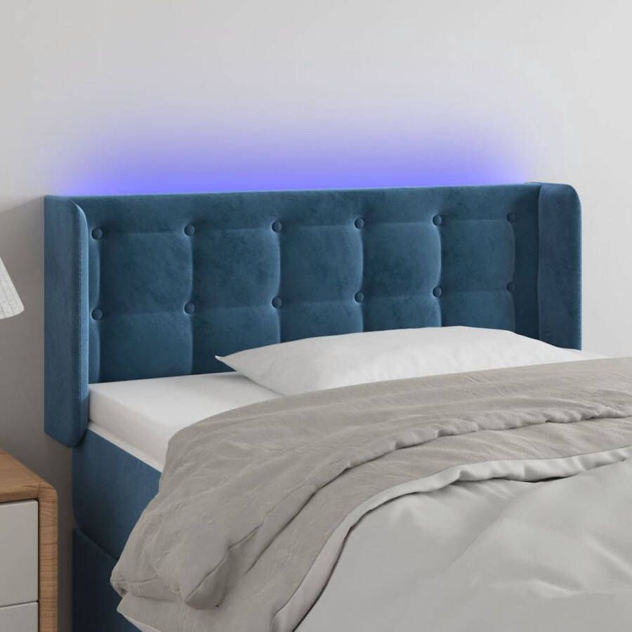 The Living Store Hoofdbord Donkerblauw LED 103x16x78 88cm Verstelbaar Fluweel Kleurrijke Verlichting