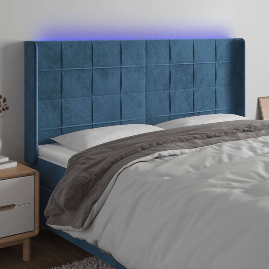 The Living Store Hoofdbord donkerblauw LED-hoofdbord verstelbaar 203 x 16 x 118 128 cm zacht fluweel kleurrijke LED-verlichting snijdbare LED-strip eenvoudige montage