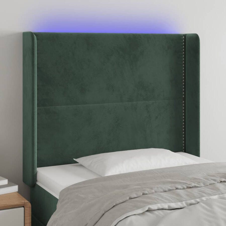 The Living Store Hoofdbord Fluweel Groen 103x16x118 128 cm Verstelbaar en Comfortabel Inclusief LED-strip