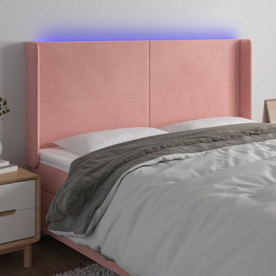 The Living Store Hoofdbord Fluweel LED Verstelbaar 163x16x118 128 cm Roze