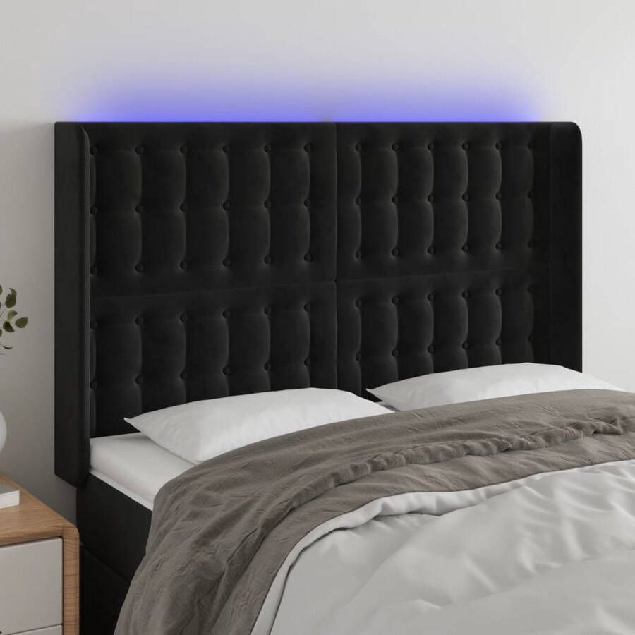 The Living Store Hoofdbord Fluweel Verstelbaar Comfortabele ondersteuning Snijdbare LED-strip Zwart