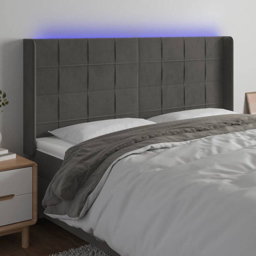 The Living Store Hoofdbord Fluweel Verstelbare Hoogte Comfortabele Ondersteuning Snijdbare LED-strip