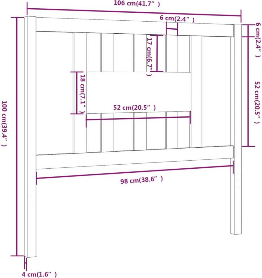 The Living Store Hoofdbord Grenenhout Wit 106 x 4 x 100 cm