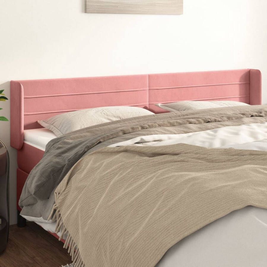 The Living Store Hoofdbord met randen 203x16x78 88 cm fluweel roze Hoofd Bord Hoofdkussen Velvet Roze Bed Decoratie