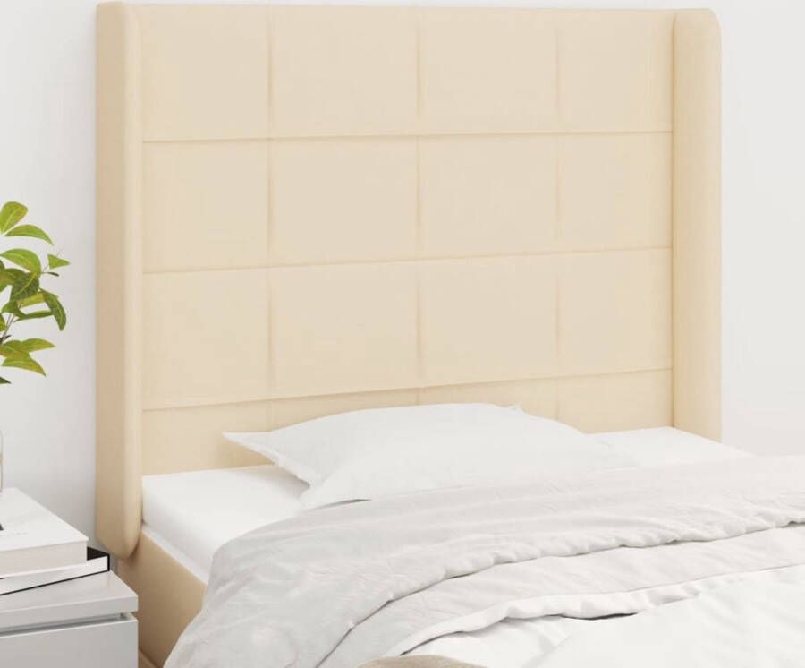 The Living Store Hoofdbord Hoofdeind en Rand 83x16x118 128 cm Duurzaam materiaal Verstelbare hoogte Comfortabele ondersteuning Crème kleur