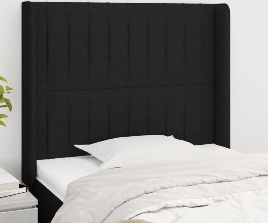The Living Store Hoofdbord Hoofdeind in zwart 103x16x118 128 cm Stof en hout Duurzaam Verstelbaar