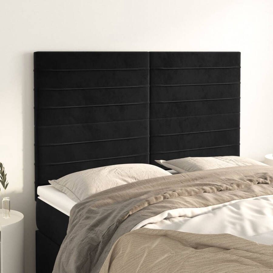The Living Store Hoofdbord Hoofdeind zwart fluweel verstelbaar comfortabele ondersteuning 144x5x118 128 cm (BxDxH) 72x5x78 88 cm (BxDxH) 4x hoofdeind