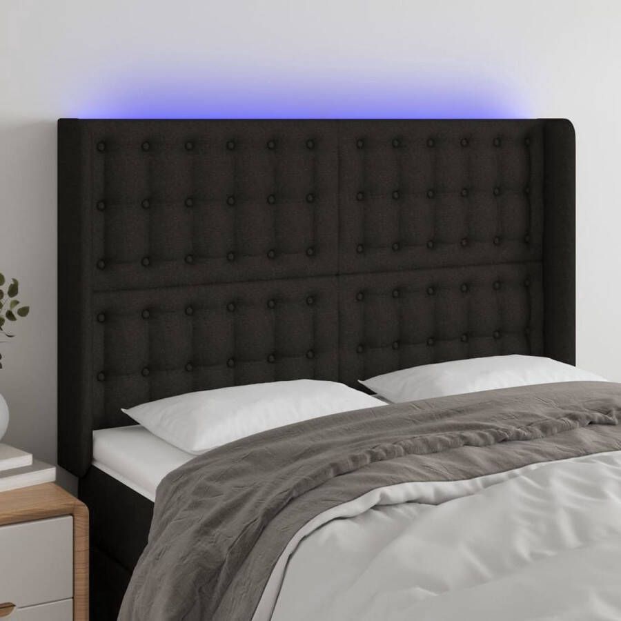 The Living Store Hoofdbord klassiek LED zwart 147x16x118 128 cm verstelbare hoogte comfortabele ondersteuning snijdbare LED-strip duurzaam