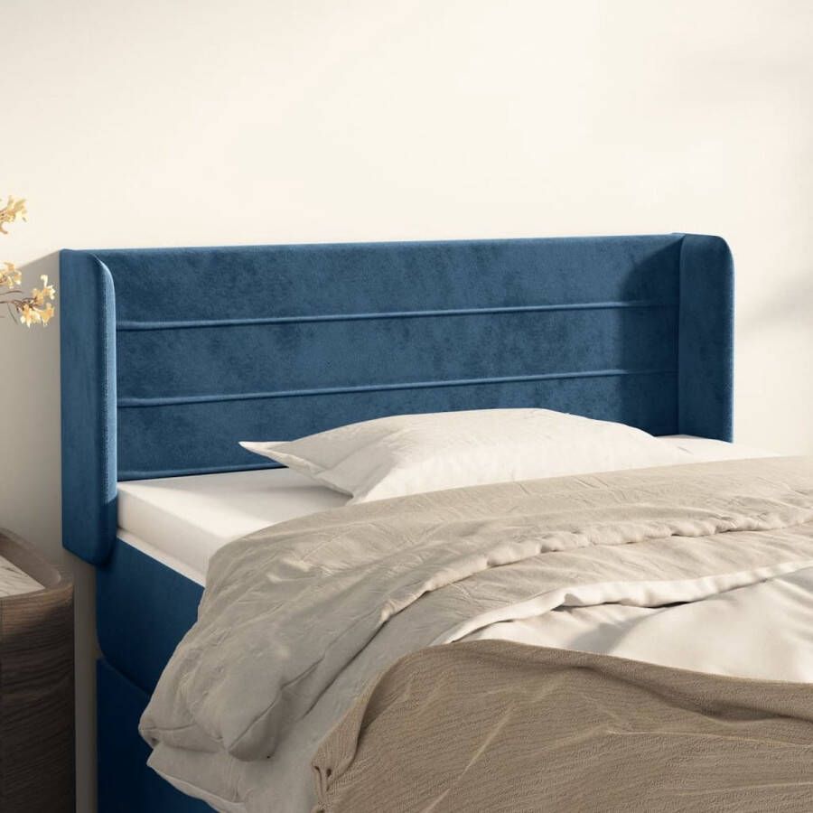 The Living Store Hoofdbord klassiek ontwerp Fluwelen stof Stevige poten Verstelbare hoogte Comfortabele ondersteuning Kleur- donkerblauw Afmetingen- 93 x 16 x 78 88 cm