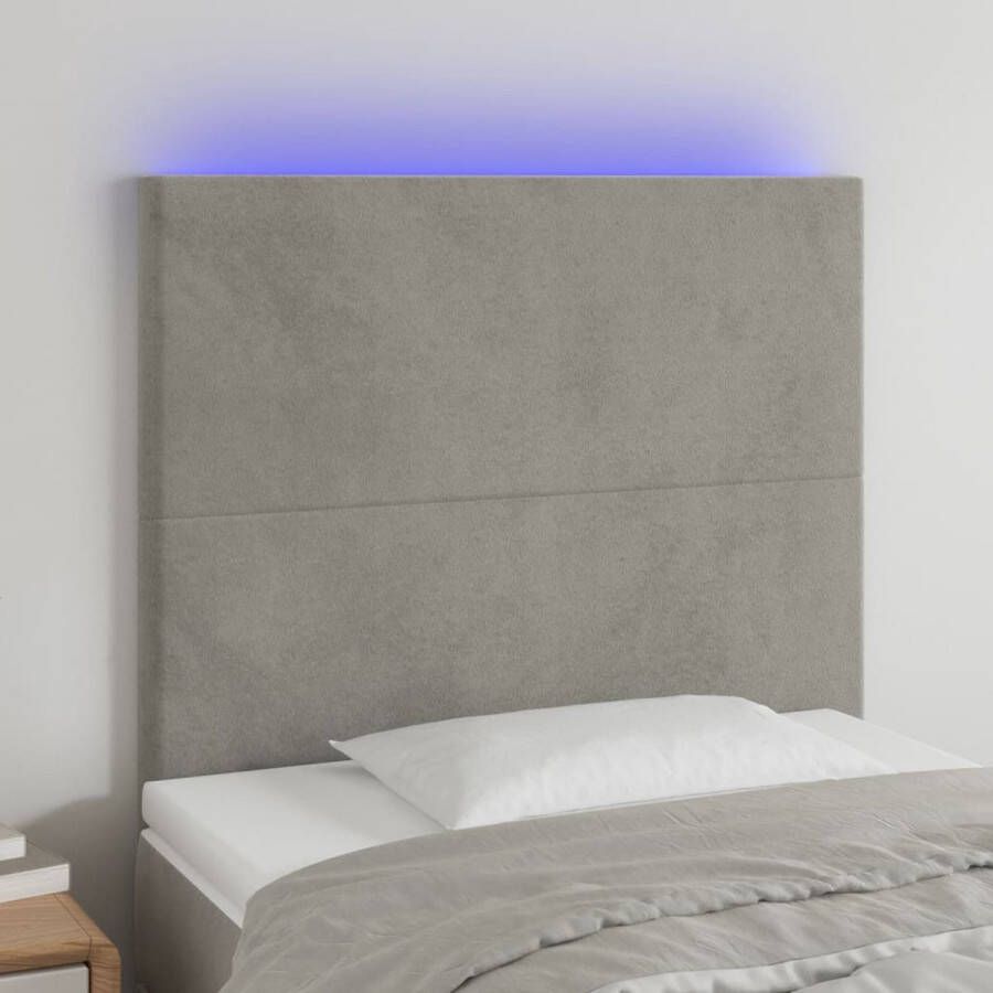 The Living Store Hoofdbord LED 100x5x118 128 cm fluweel lichtgrijs Bedonderdeel