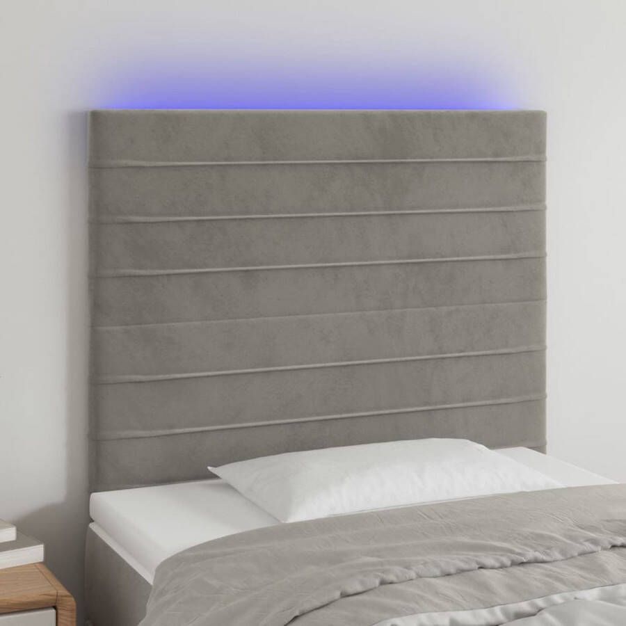 The Living Store Hoofdbord LED 100x5x118 128 cm fluweel lichtgrijs Bedonderdeel