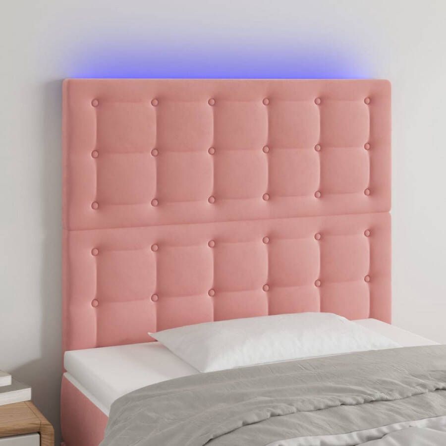 The Living Store Hoofdbord LED 100x5x118 128 cm fluweel roze Bedonderdeel