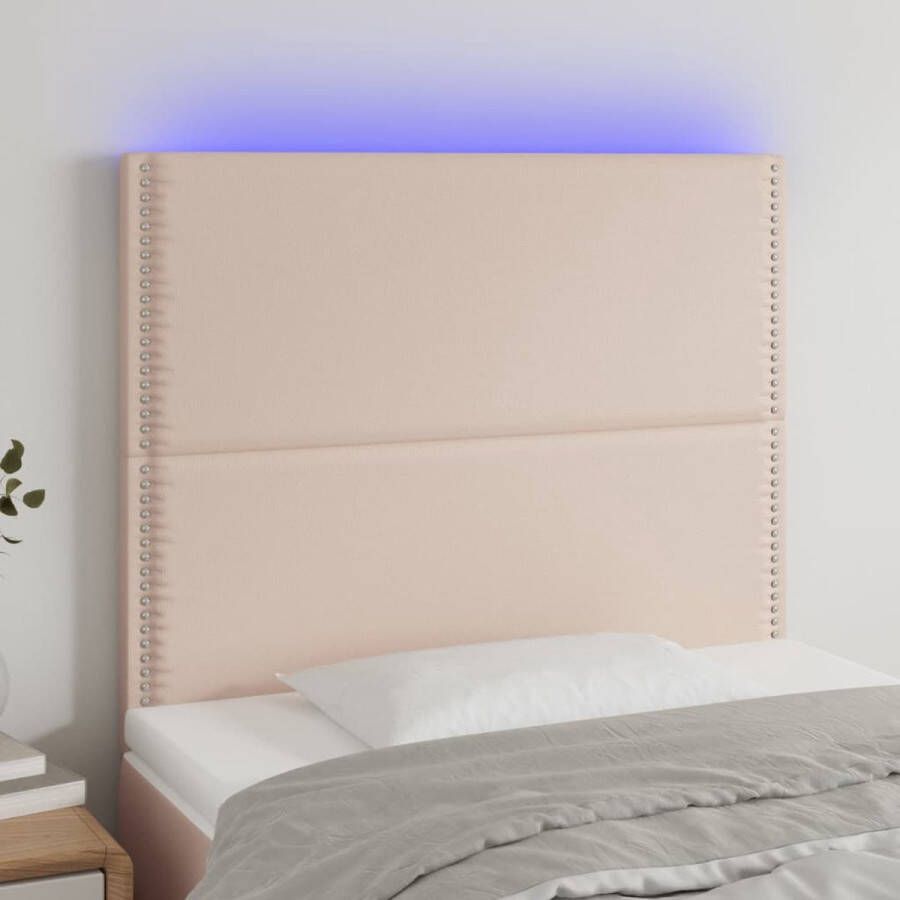 The Living Store Hoofdbord LED 100x5x118 128 cm kunstleer cappuccinokleurig Bedonderdeel