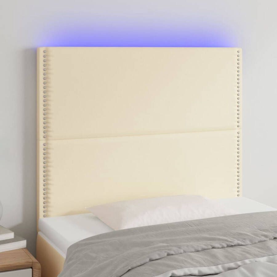The Living Store Hoofdbord LED 100x5x118 128 cm kunstleer crèmekleurig Bedonderdeel