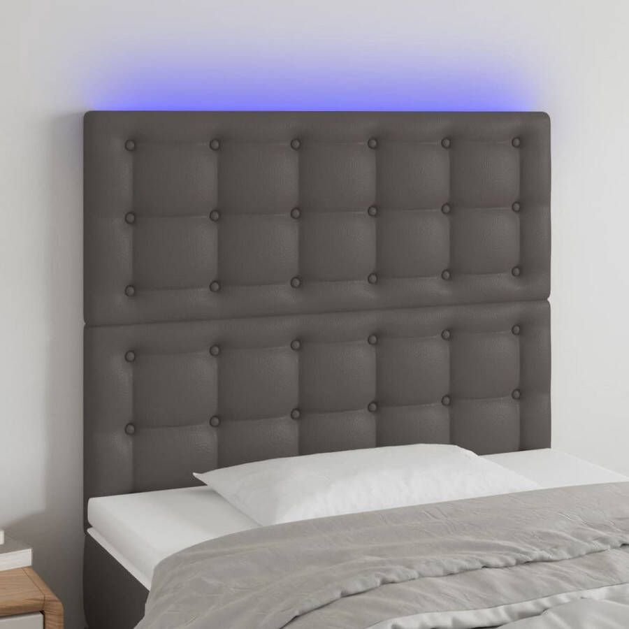 The Living Store Hoofdbord LED 100x5x118 128 cm kunstleer grijs Bedonderdeel