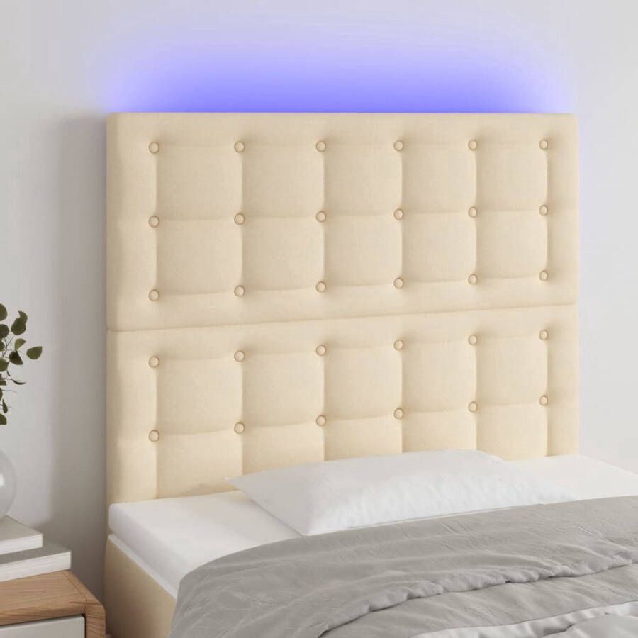 The Living Store Hoofdbord LED 100x5x118 128 cm stof crèmekleurig Bedonderdeel