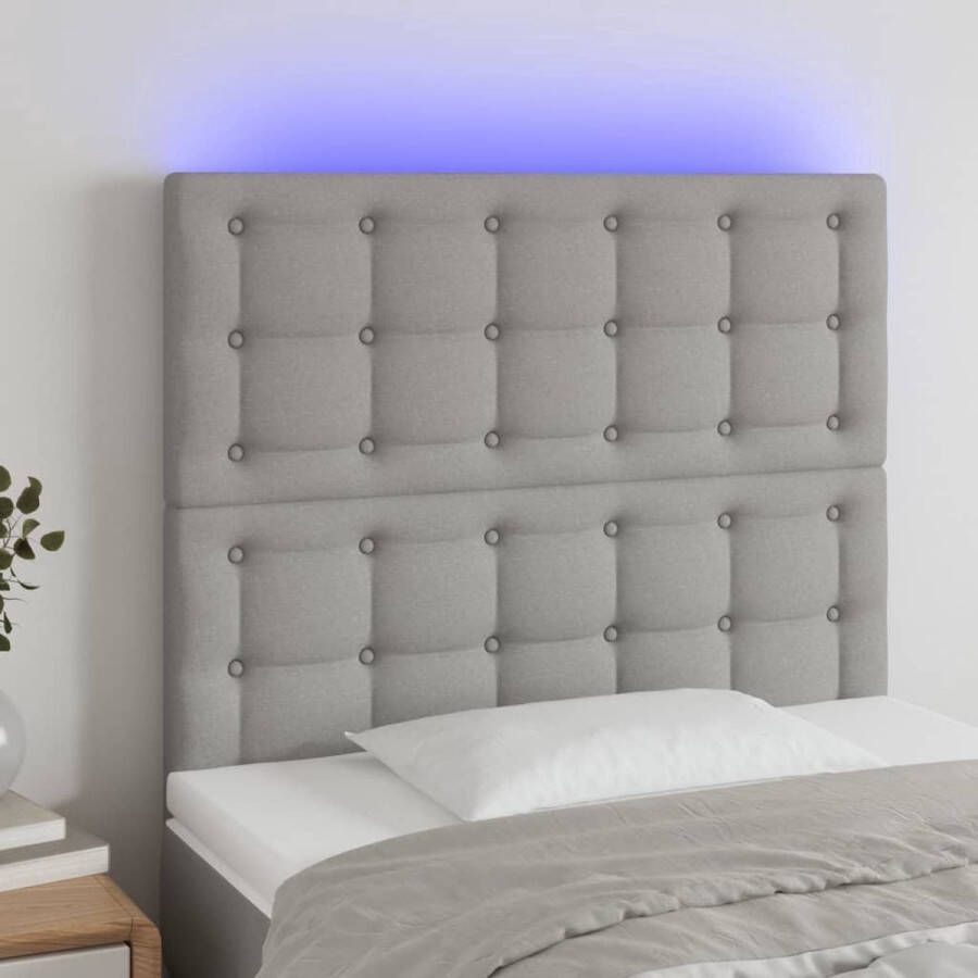 The Living Store Hoofdbord LED 100x5x118 128 cm stof lichtgrijs Hoofd Bord Led Hoofdbord Grijs Hoofdbord Met Led Verlichting Led Headboard Slaap Kamer Decoratie