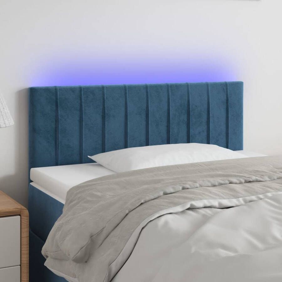 The Living Store Hoofdbord LED 100x5x78 88 cm fluweel donkerblauw Bedonderdeel