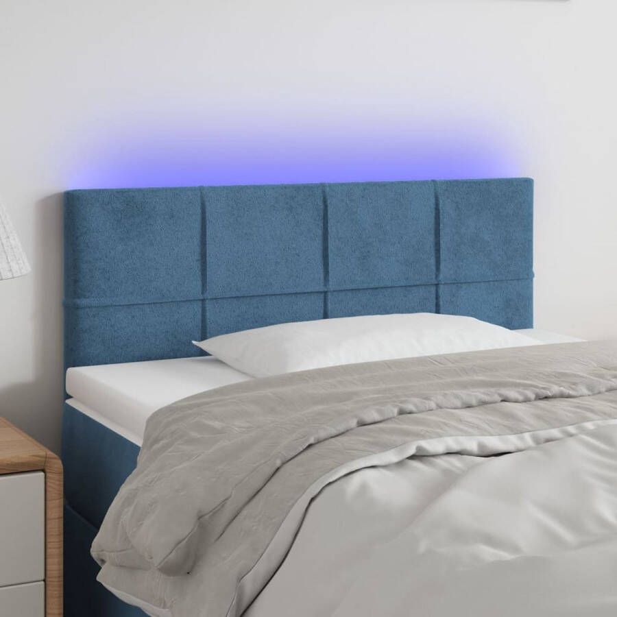 The Living Store Hoofdbord LED 100x5x78 88 cm fluweel donkerblauw Bedonderdeel