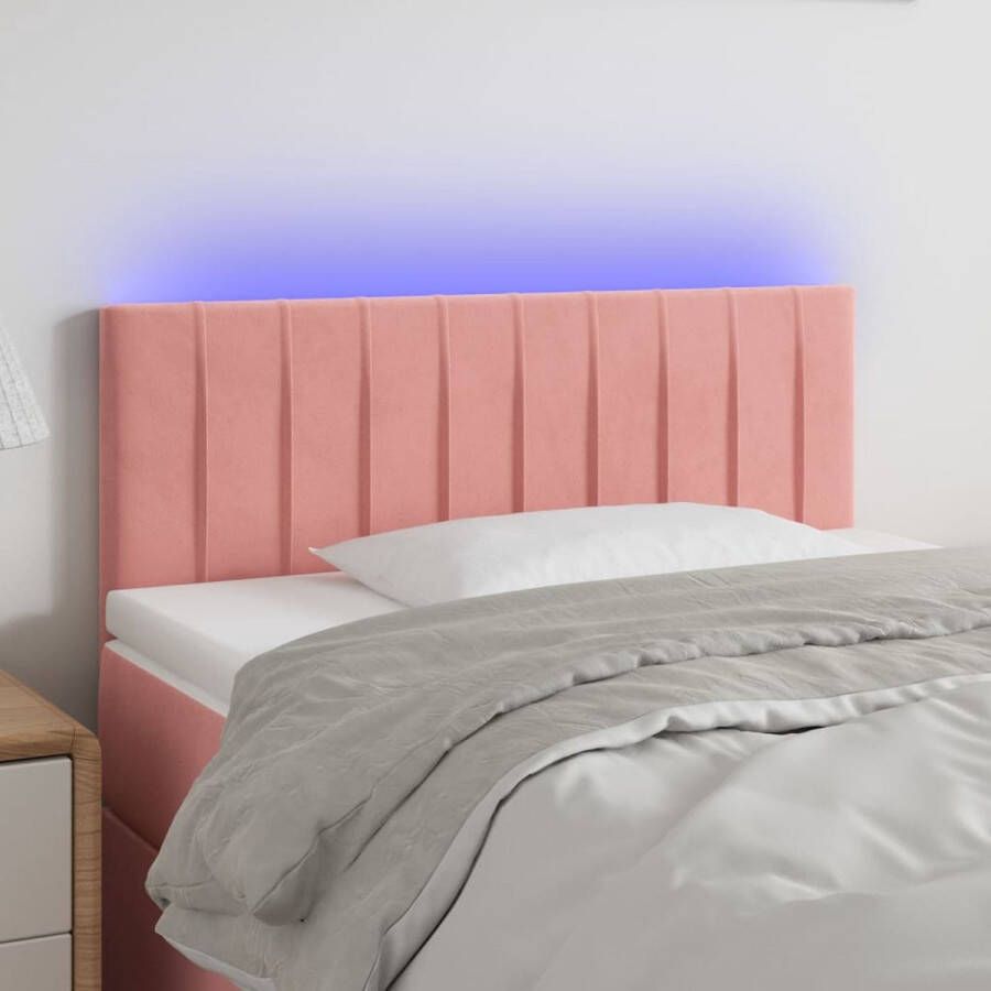 The Living Store Hoofdbord LED 100x5x78 88 cm fluweel roze Bedonderdeel