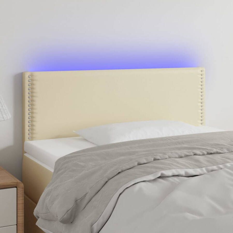 The Living Store vidaXL Led Headboard Hoofd Bord Hoofdbord LED 100x5x78 88 cm kunstleer crèmekleurig Crème Hoofdboard Kunstleder Hoofdbord Adjustable Headboard - Foto 2