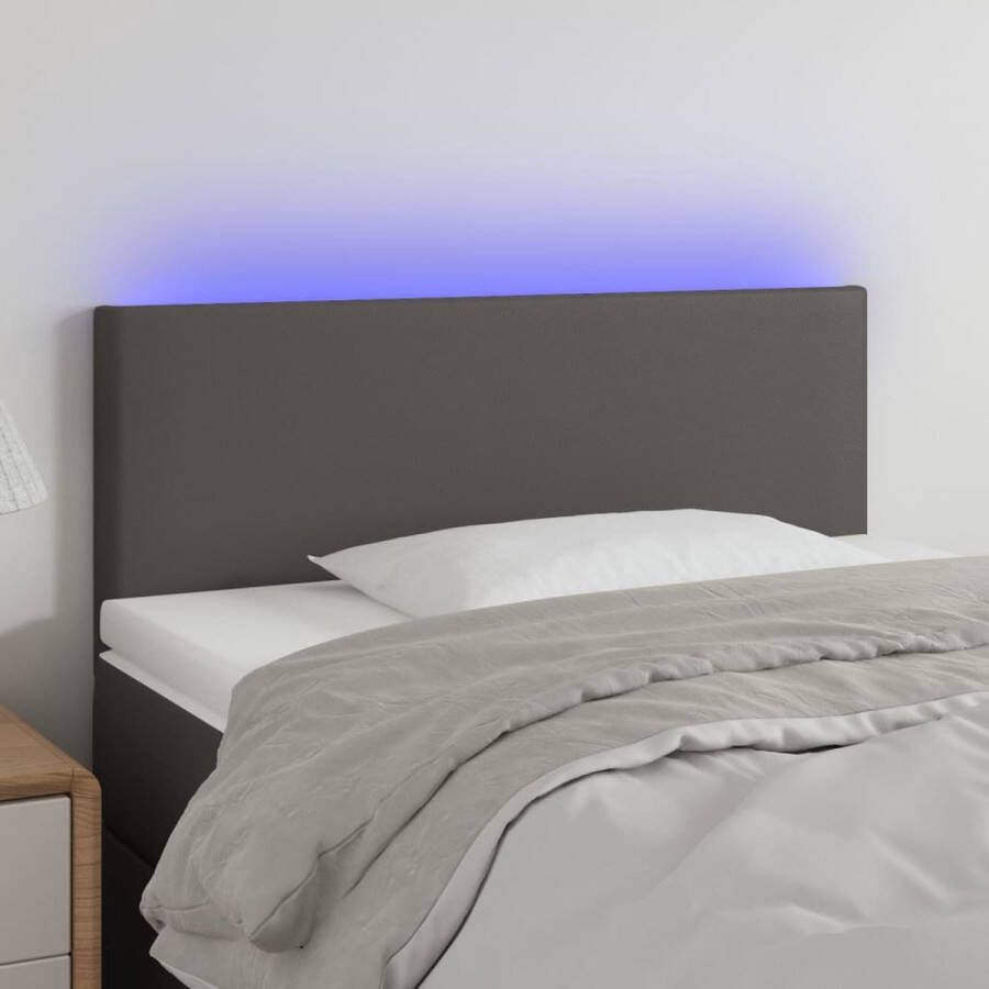 The Living Store Hoofdbord LED 100x5x78 88 cm kunstleer grijs Bedonderdeel