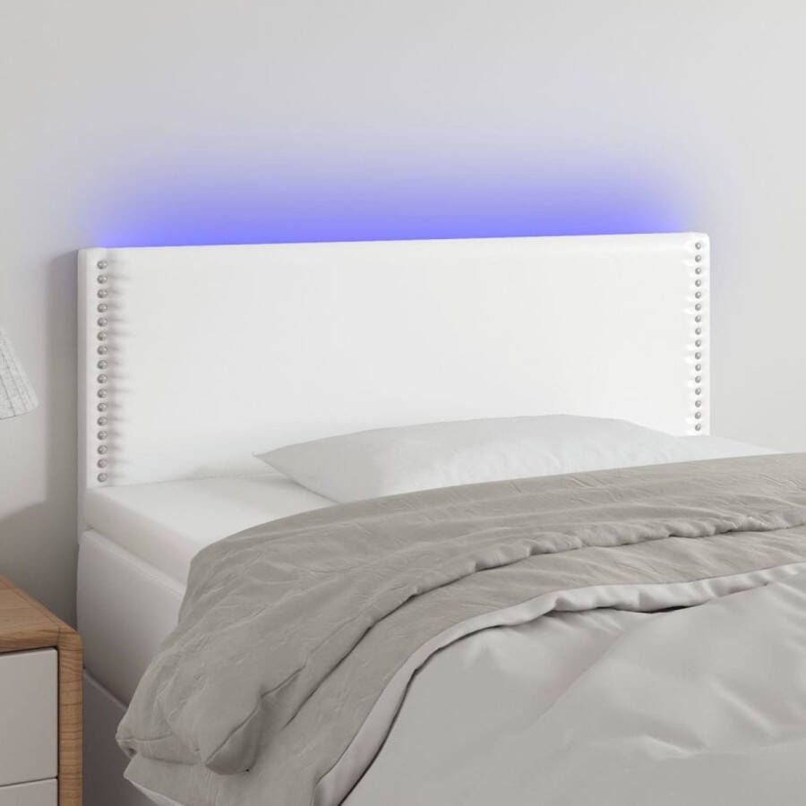 The Living Store Hoofdbord LED 100x5x78 88 cm kunstleer wit Bedonderdeel