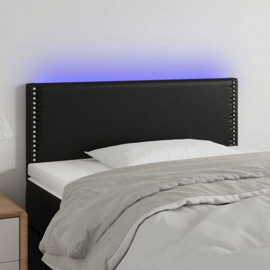 The Living Store Hoofdbord LED 100x5x78 88 cm kunstleer zwart Bedonderdeel