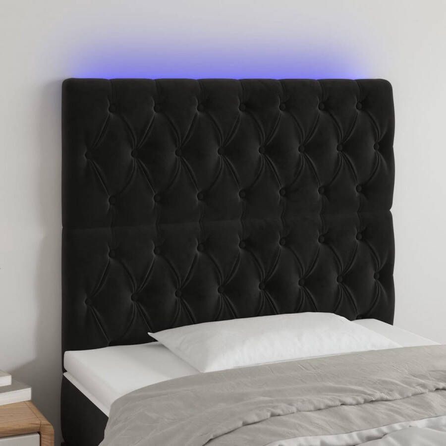 The Living Store Hoofdbord LED 100x7x118 128 cm fluweel zwart Bedonderdeel
