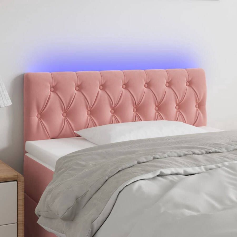 The Living Store Hoofdbord LED 100x7x78 88 cm fluweel roze Bedonderdeel