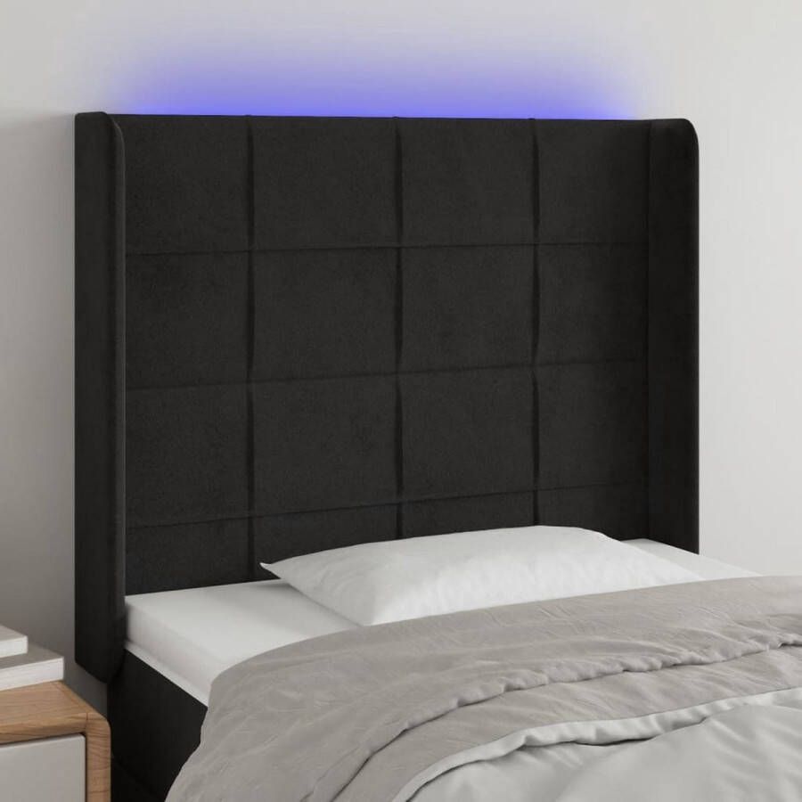The Living Store Hoofdbord LED 103x16x118 128 cm fluweel zwart Bedonderdeel