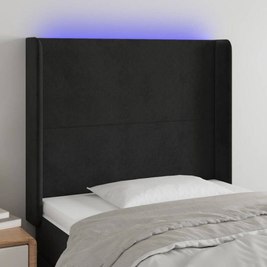 The Living Store Hoofdbord LED Zwart 103x16x118 128 cm Verstelbaar Fluweel Kleurrijke LED-verlichting