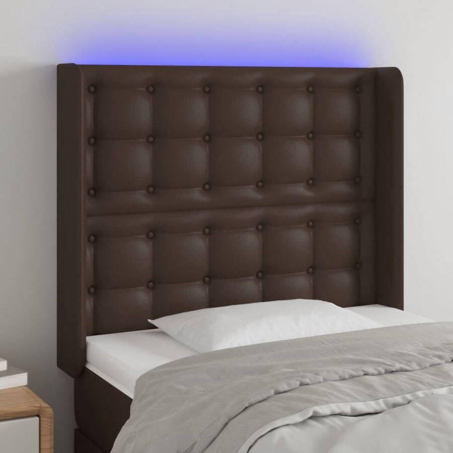 The Living Store Hoofdbord LED 103x16x118 128 cm kunstleer bruin Bedonderdeel