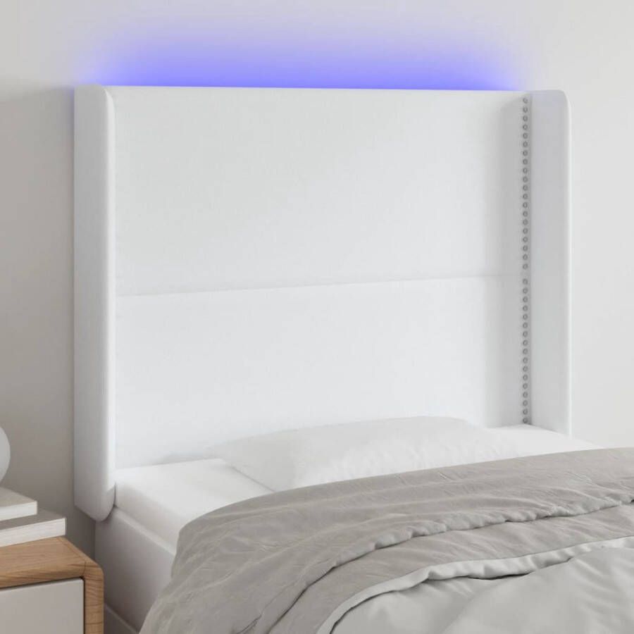 The Living Store Hoofdbord LED 103x16x118 128 cm kunstleer wit Bedonderdeel