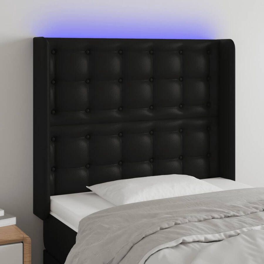 The Living Store Hoofdbord LED 103x16x118 128 cm Zwart Kunstleer Verstelbaar Inclusief LED-strip