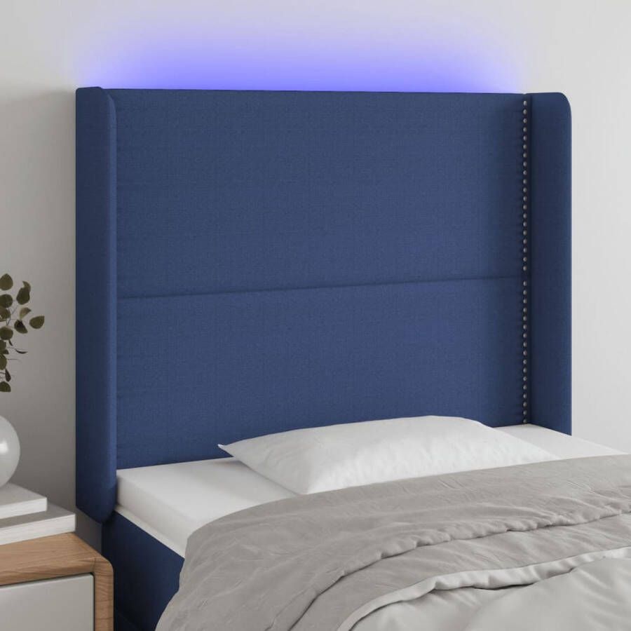 The Living Store Hoofdbord LED 103x16x118 128 cm stof blauw Bedonderdeel