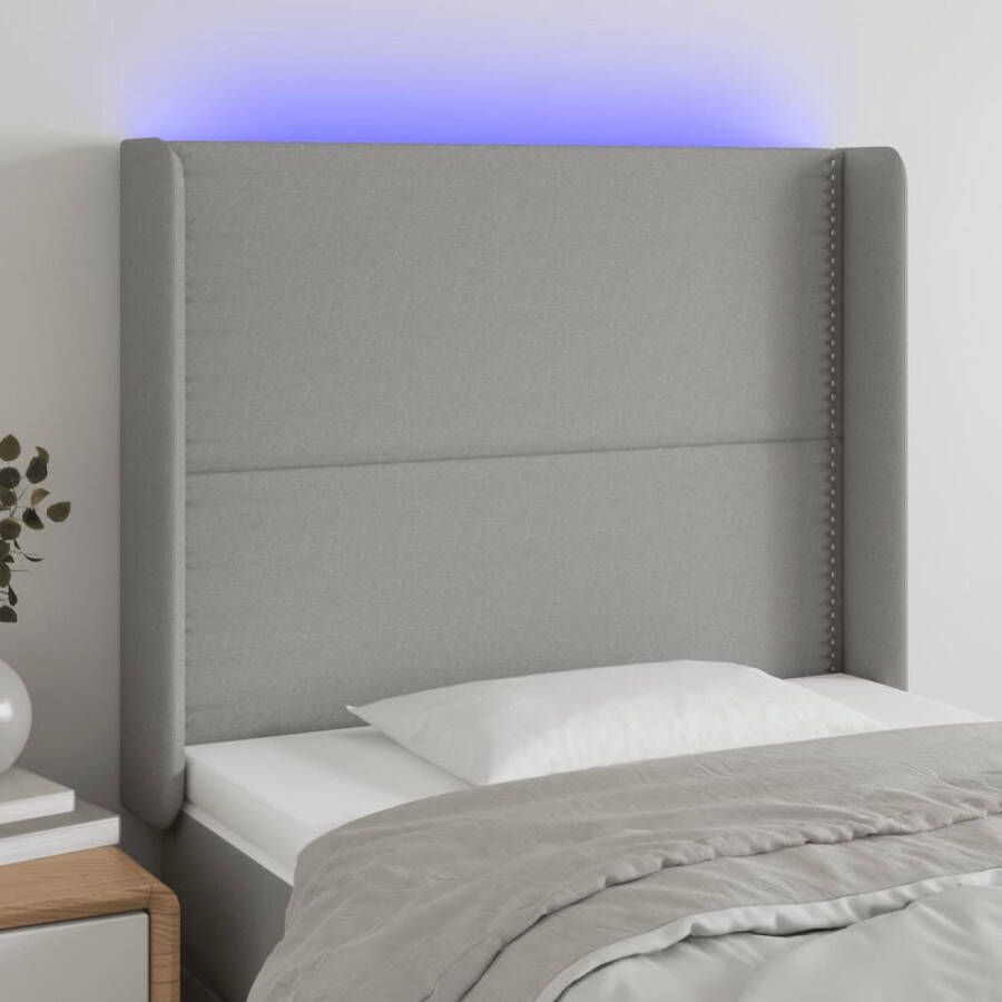 The Living Store Hoofdbord LED 103x16x118 128 cm stof lichtgrijs Bedonderdeel