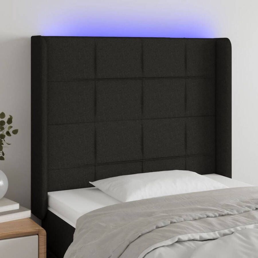 The Living Store Hoofdbord LED 103x16x118 128 cm stof zwart Bedonderdeel
