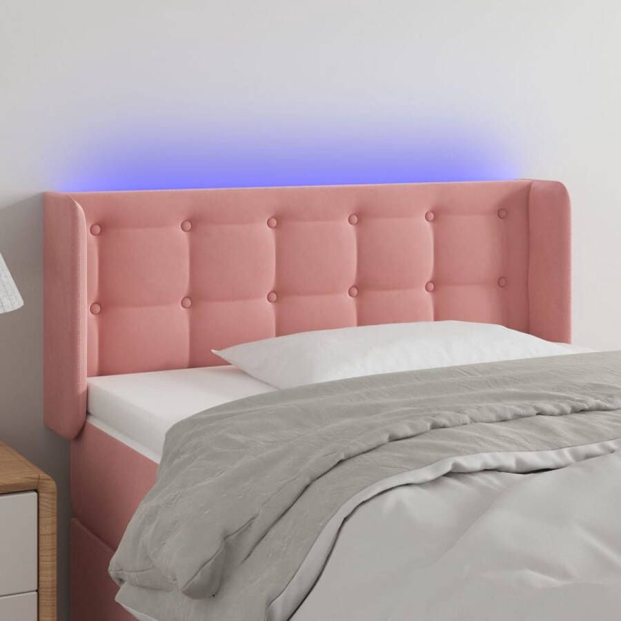 The Living Store Hoofdbord LED 103x16x78 88 cm fluweel roze Bedonderdeel